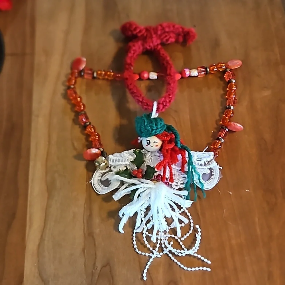Hand Crafted Crochet Angel Handmade Christmas ornament Upcycled beads white gift - Picture 11 of 17